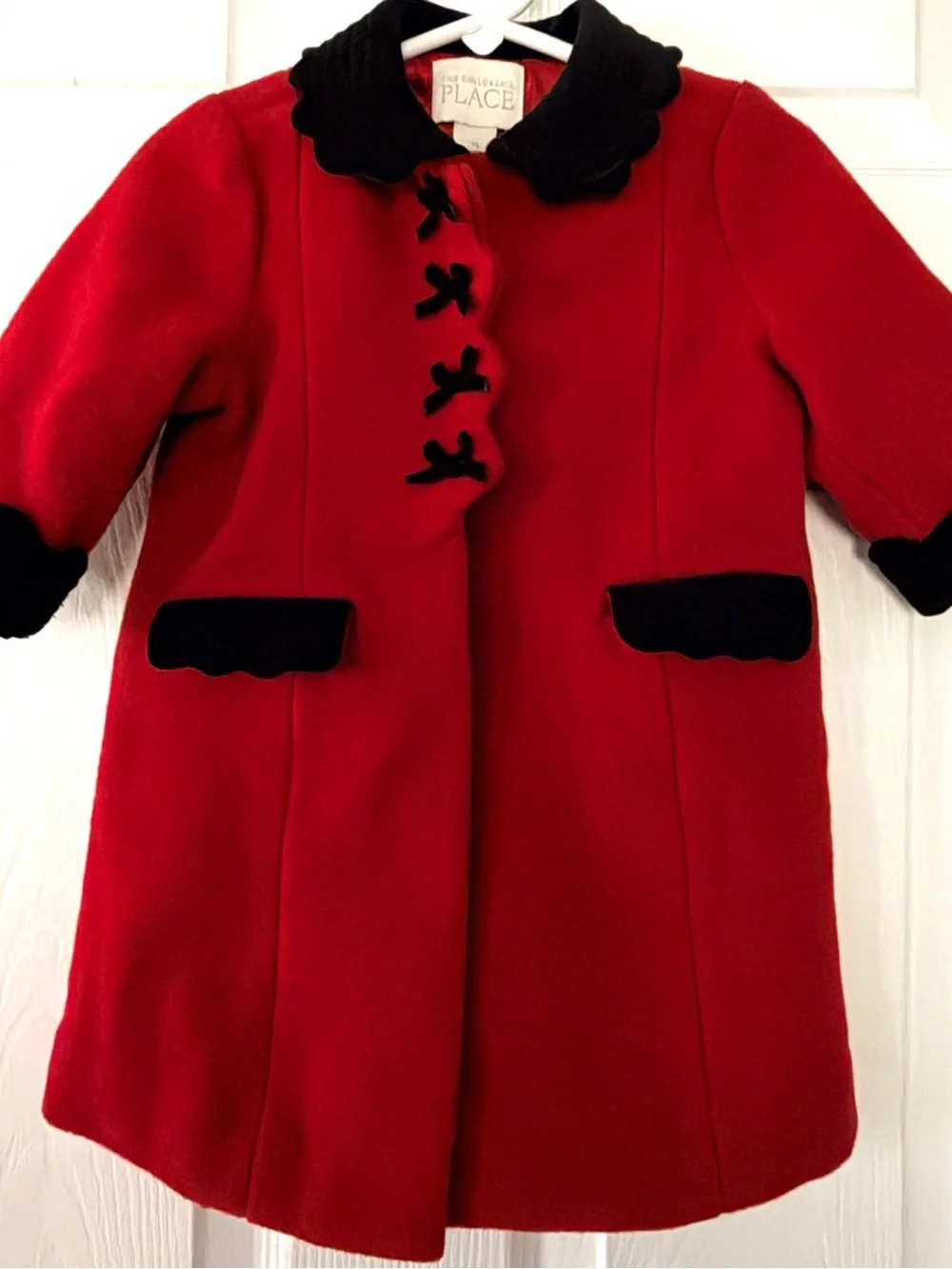 The Children's Place Red Coat Wool Black Trim Bows Holiday